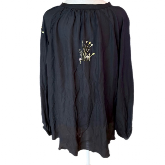 THE GREAT Silk Embroidered Black Floral Boho Peasant Top Size 1 Sm Cottagecore - Picture 4 of 16